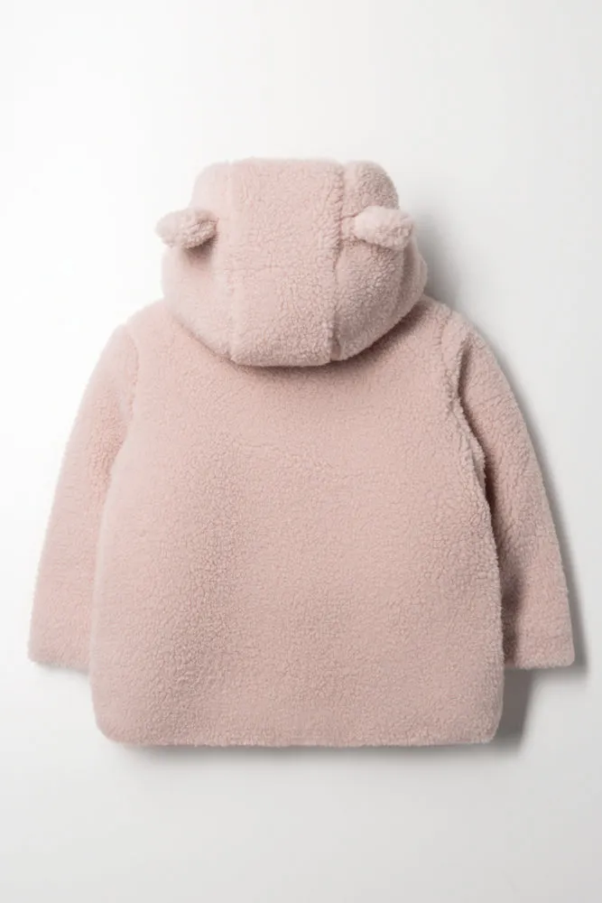 Hooded Button Through Coat Pink