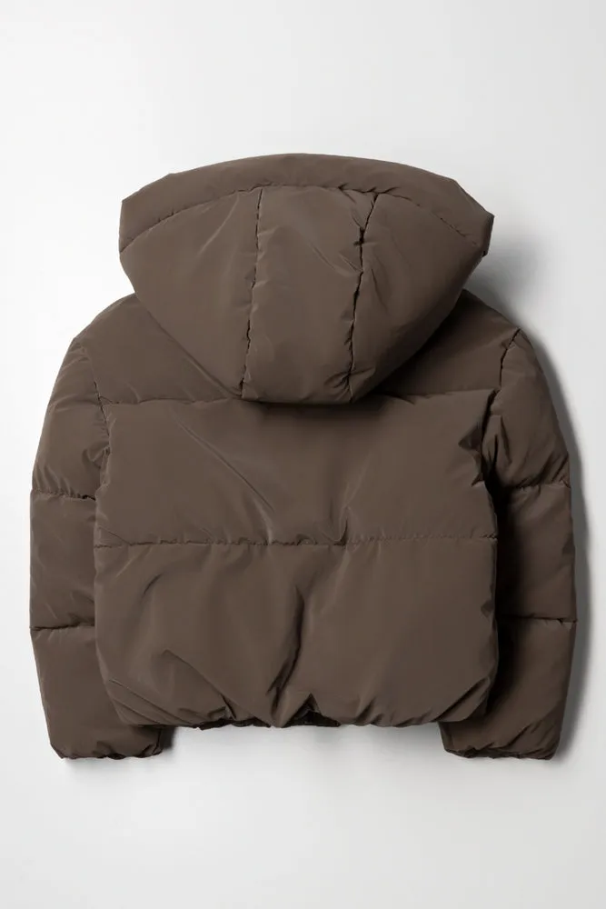 Hooded Puffer Jacket Brown