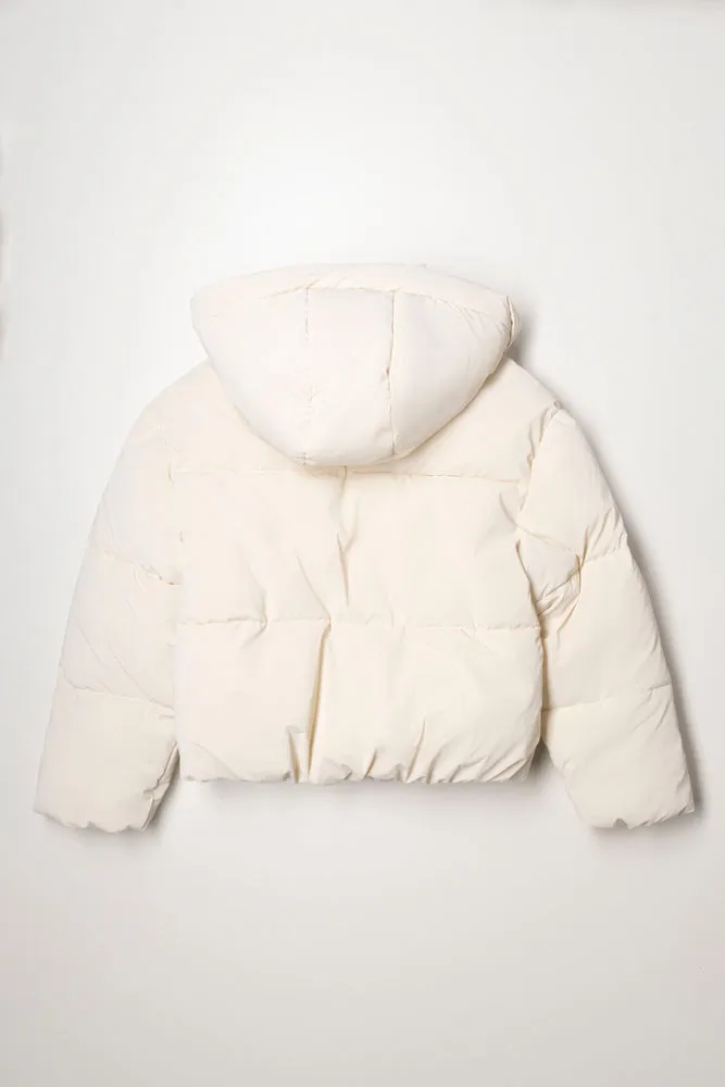 Hooded Puffer Jacket Cream