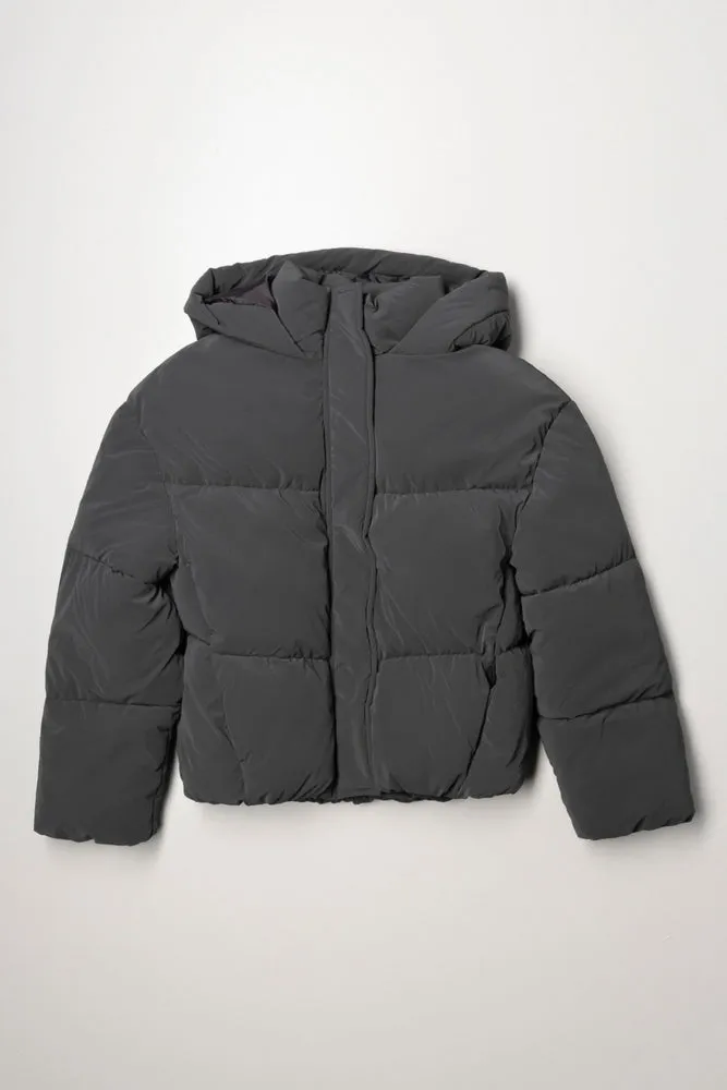 Hooded Puffer Jacket Dark Grey