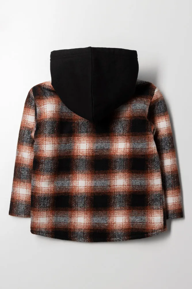 Hooded Shacket Black & Brown
