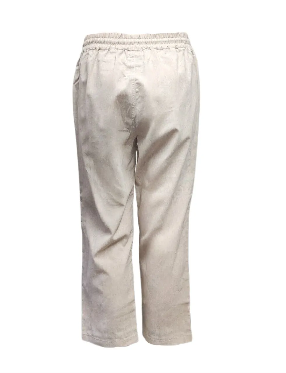 HoodLamb Women's Khaki Drawstring Crop Straight Hemp Pants 420 Medium NWT