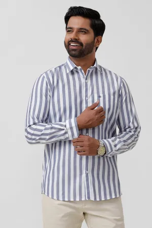 Hopper Stripes - Blue With White Casual Shirts For Men | Ariser