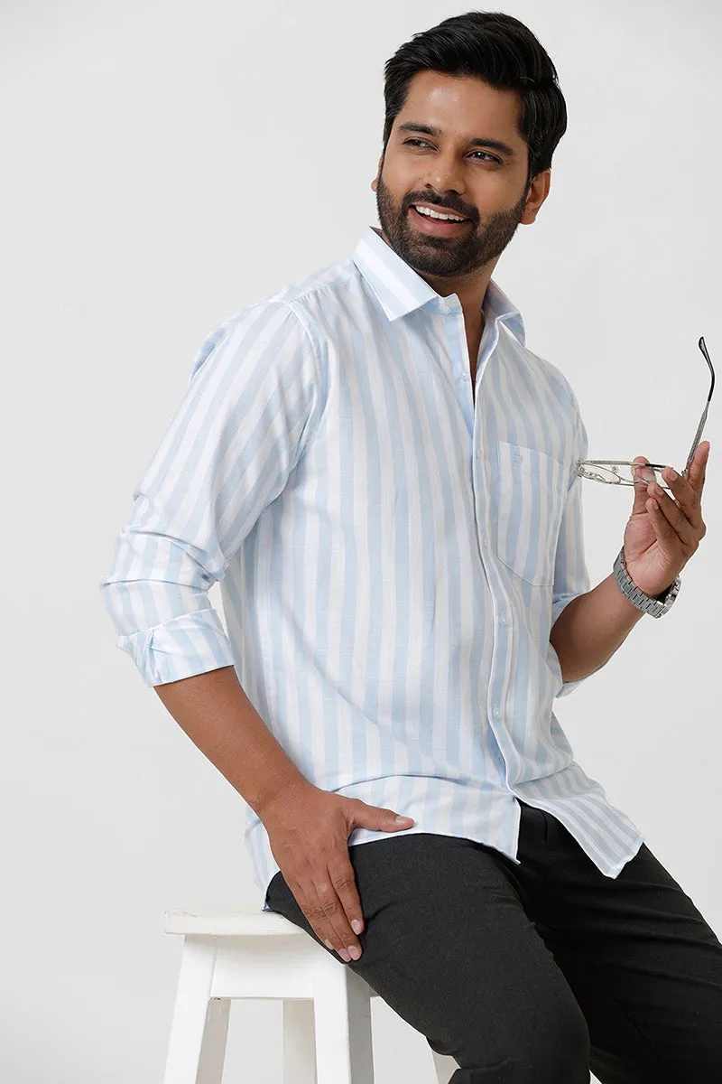 Hopper Stripes - Sky Blue With White Casual Shirts For Men | Ariser