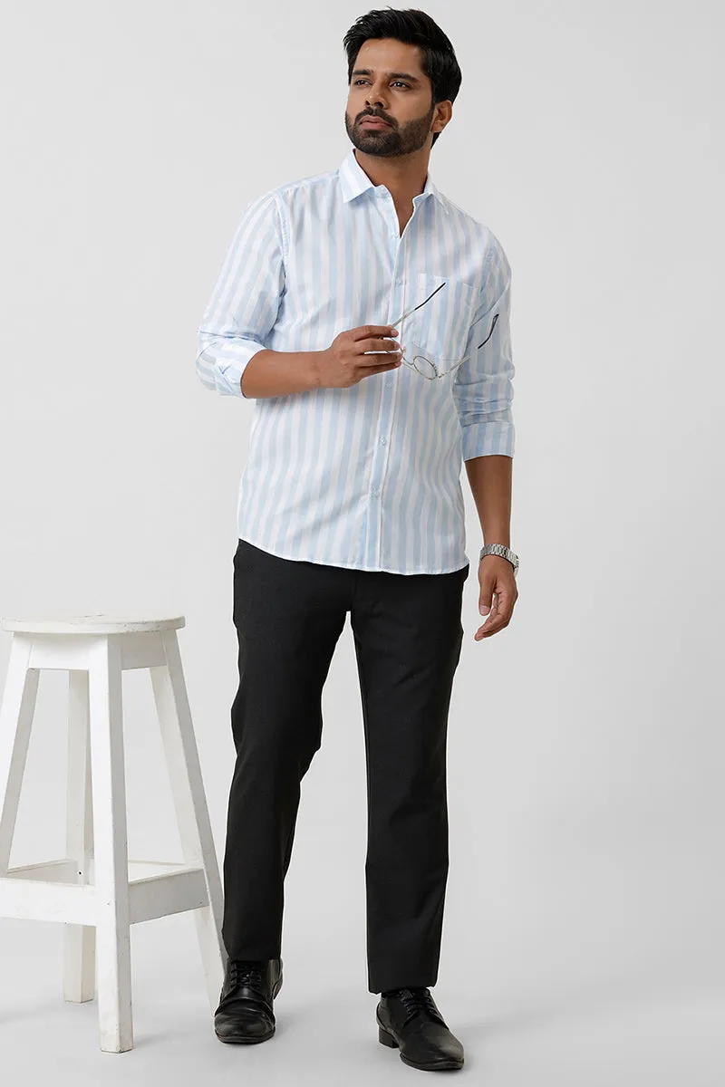 Hopper Stripes - Sky Blue With White Casual Shirts For Men | Ariser