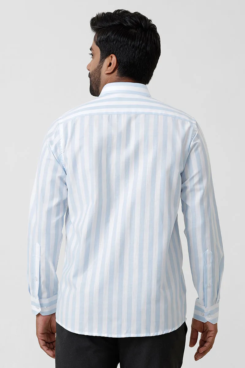 Hopper Stripes - Sky Blue With White Casual Shirts For Men | Ariser
