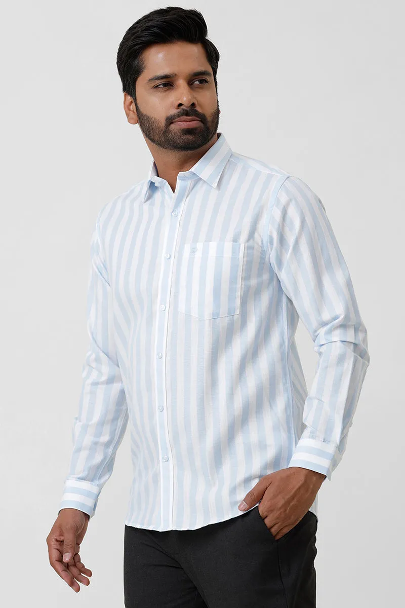 Hopper Stripes - Sky Blue With White Casual Shirts For Men | Ariser