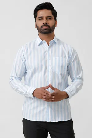 Hopper Stripes - Sky Blue With White Casual Shirts For Men | Ariser