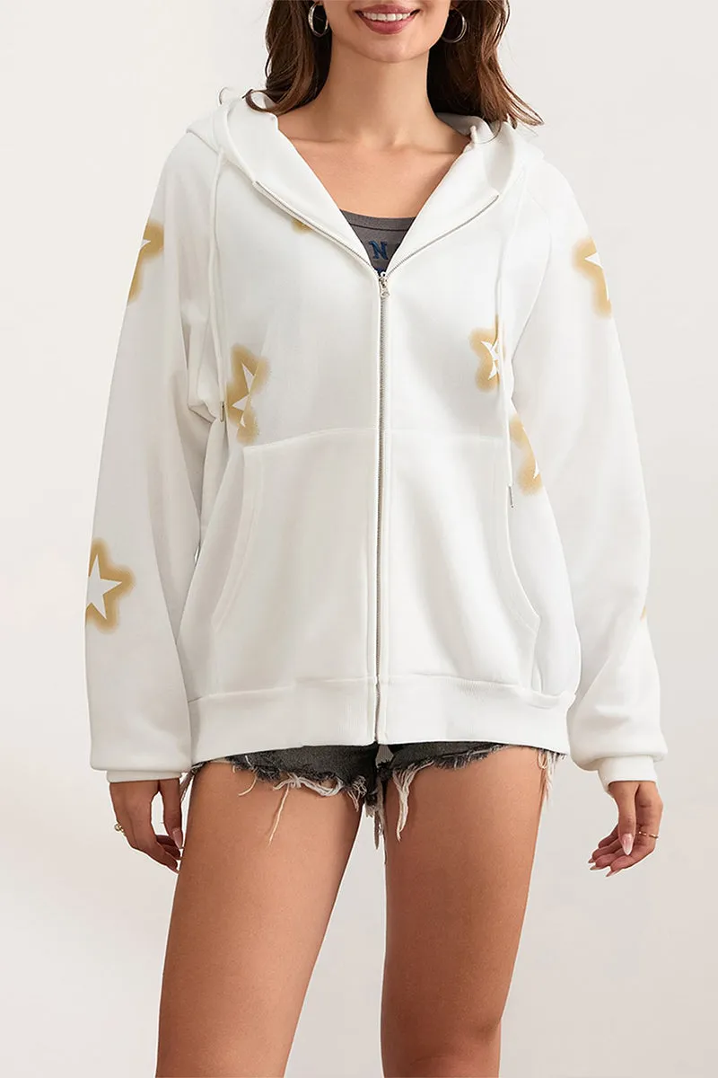 HTS1295 Starry Zip-Up Hoodie Top
