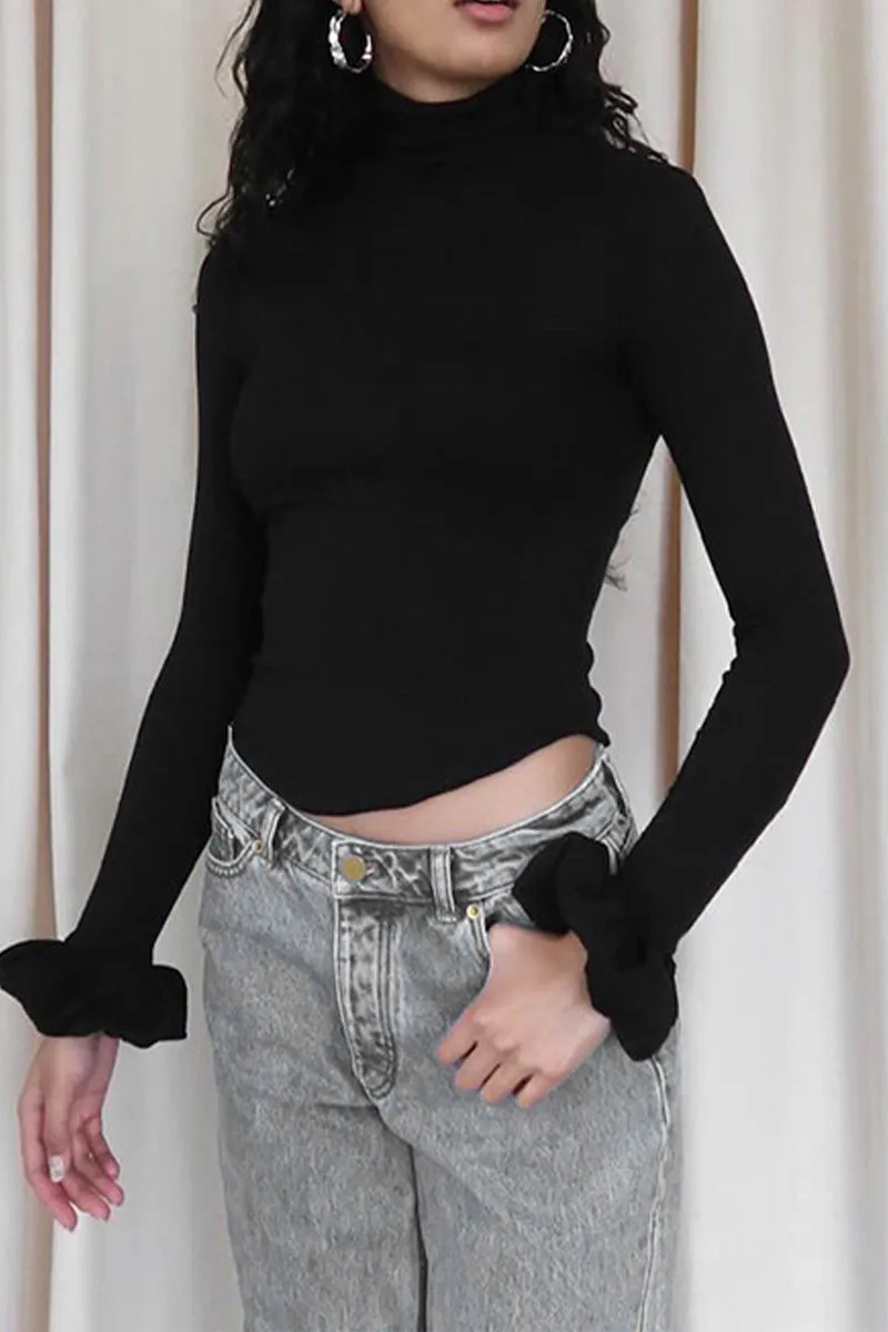 HTT1194 Fuzzy Cuff Turtleneck Top