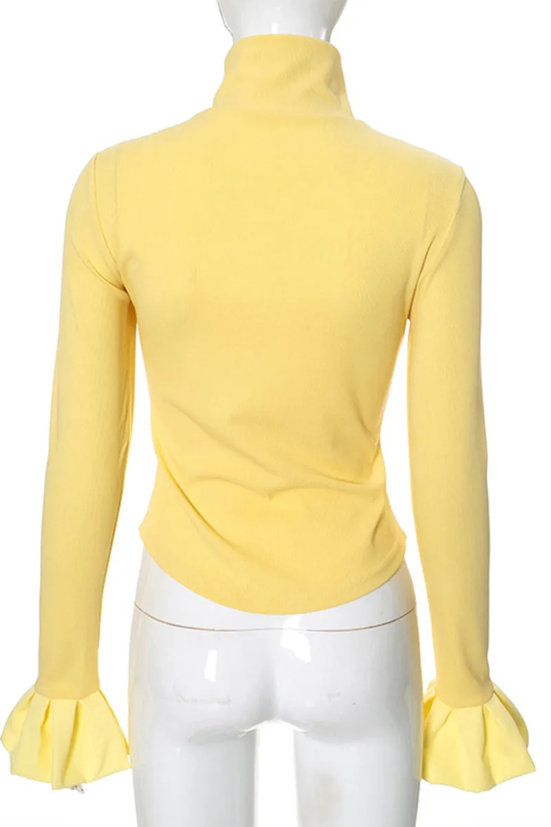 HTT1194 Fuzzy Cuff Turtleneck Top