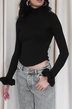 HTT1194 Fuzzy Cuff Turtleneck Top