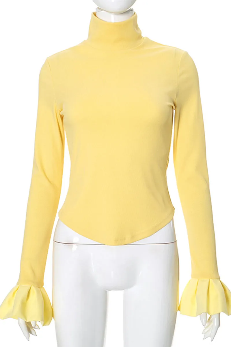 HTT1194 Fuzzy Cuff Turtleneck Top