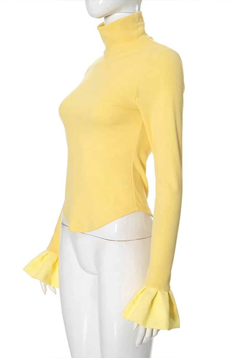 HTT1194 Fuzzy Cuff Turtleneck Top