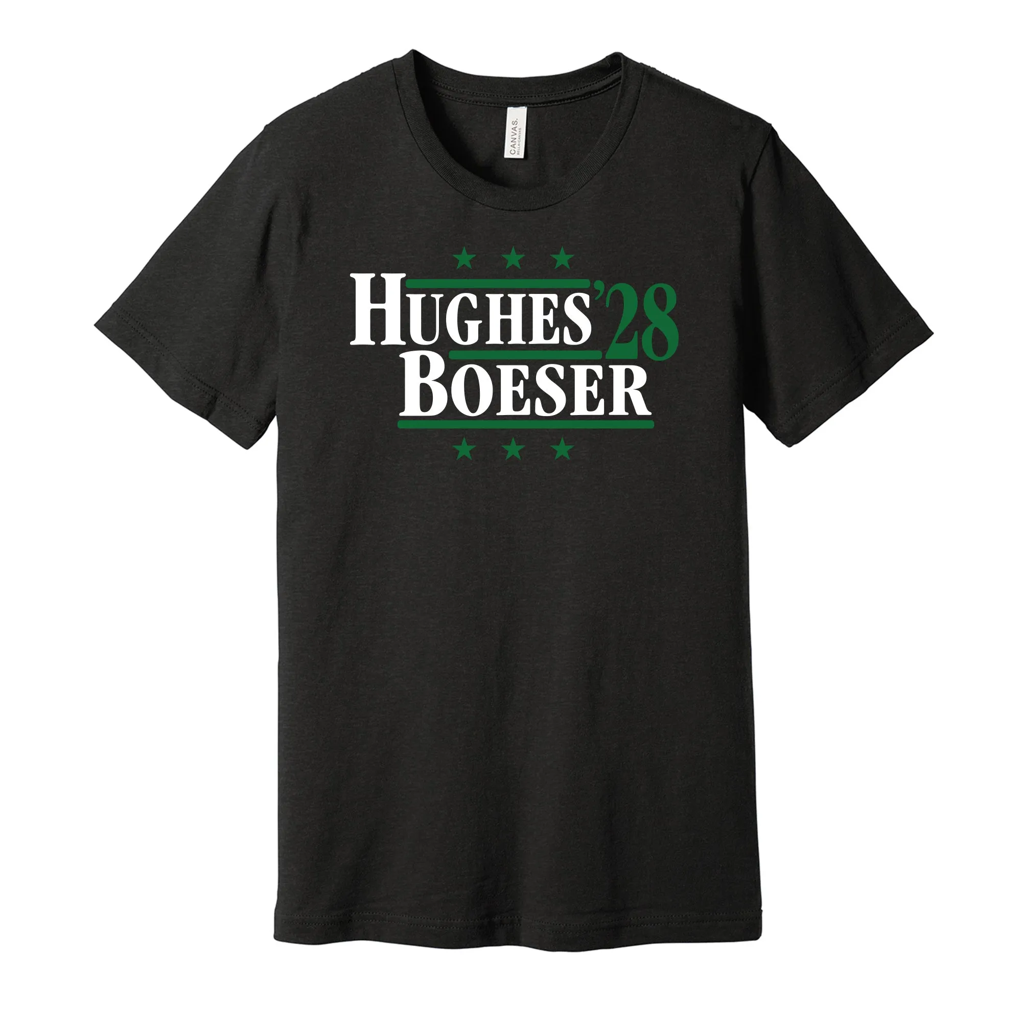 Hughes & Boeser '28 - Vancouver Hockey Political Campaign Parody T-Shirt - Hyper Than Hype Shirts