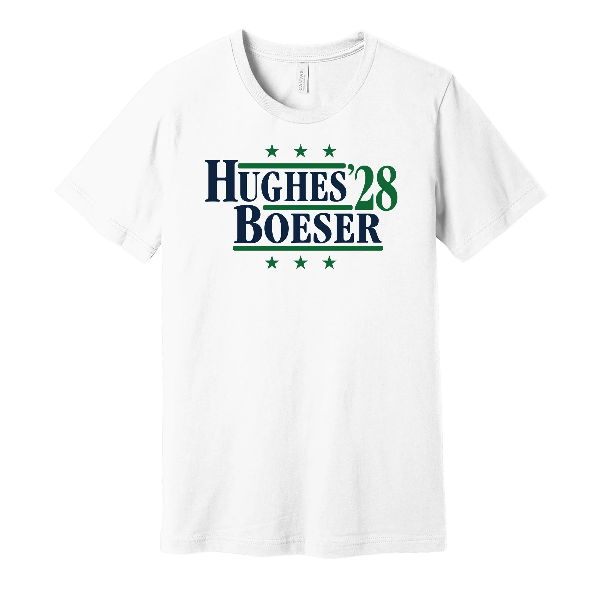 Hughes & Boeser '28 - Vancouver Hockey Political Campaign Parody T-Shirt - Hyper Than Hype Shirts