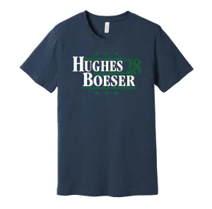 Hughes & Boeser '28 - Vancouver Hockey Political Campaign Parody T-Shirt - Hyper Than Hype Shirts