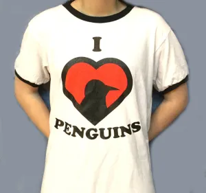 I Love Penguins T-Shirt (M - XL with retro black ringers)