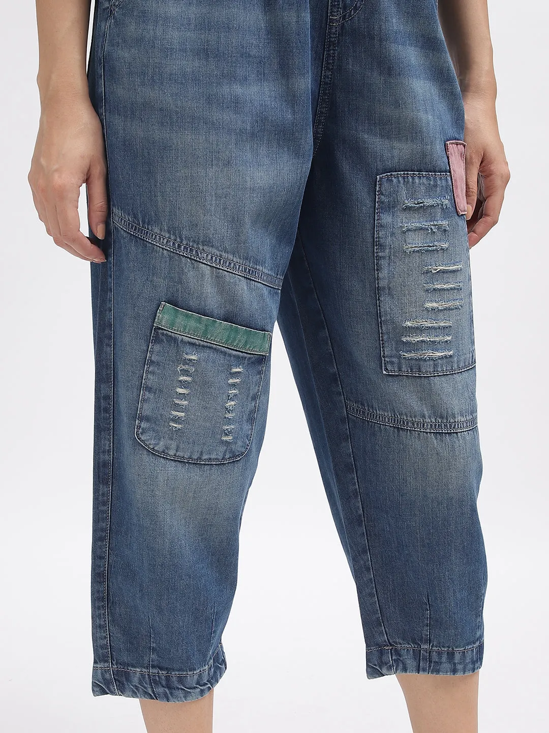 Iconic Women Blue Solid Relaxed Fit Jeans