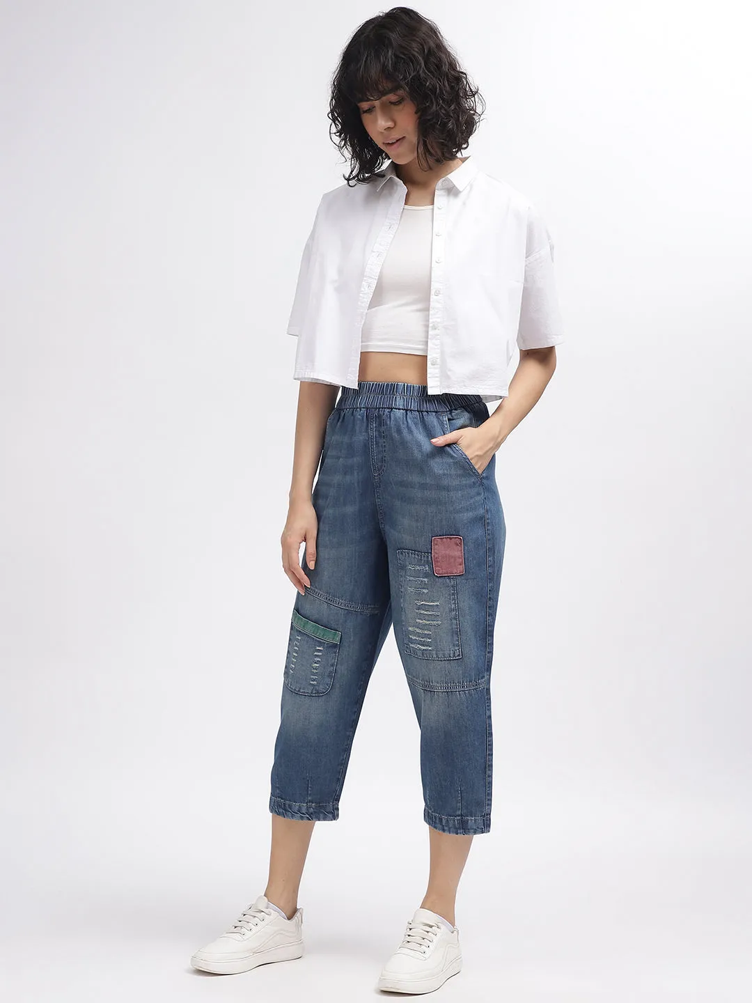 Iconic Women Blue Solid Relaxed Fit Jeans