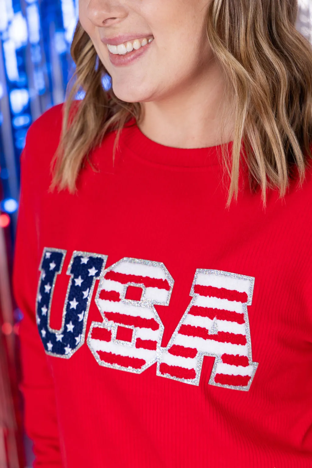 IN PRODUCTION Corrine Pullover Top - Red USA Flag