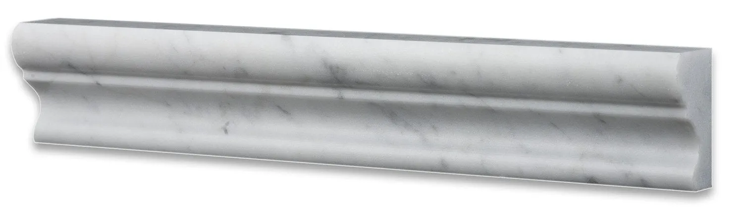 Italian Carrara White Marble Polished 2 X 12 Crown - Mercer Molding Trim - Lot of 50 Pcs.
