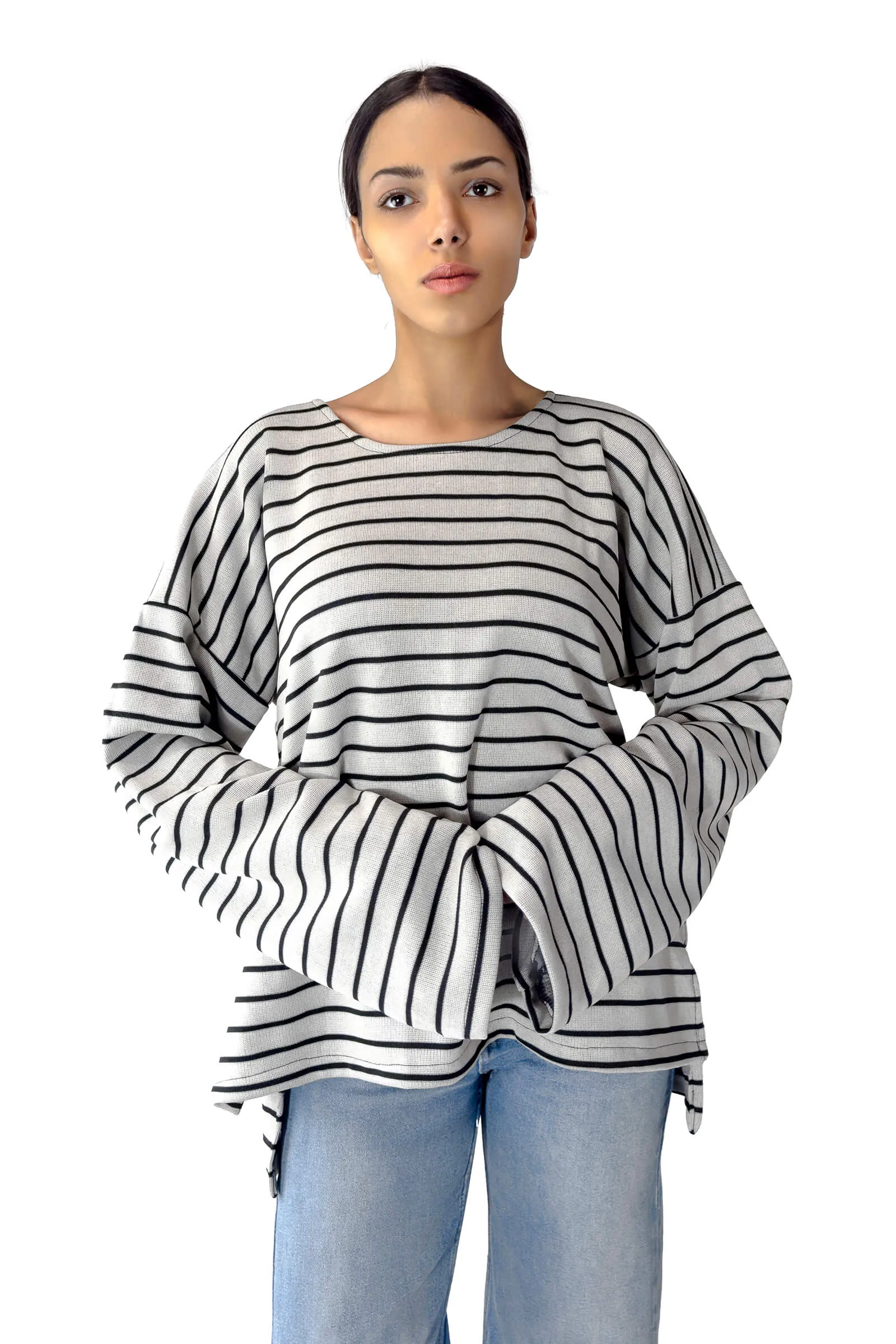 Ivory Bella Striped Oversized Pullover