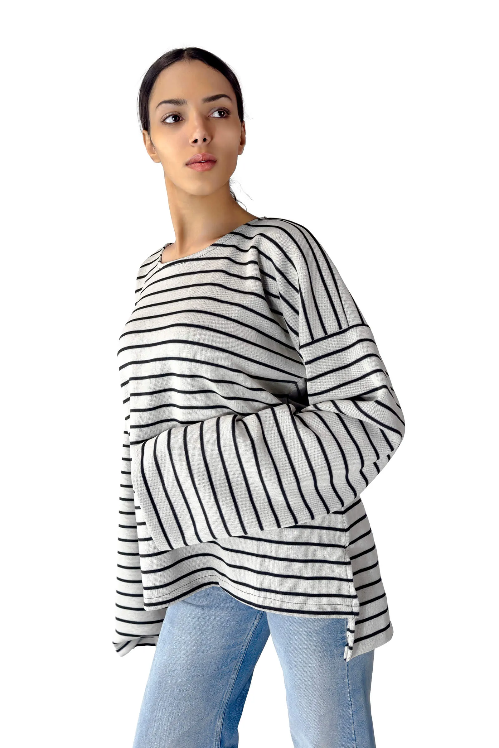 Ivory Bella Striped Oversized Pullover