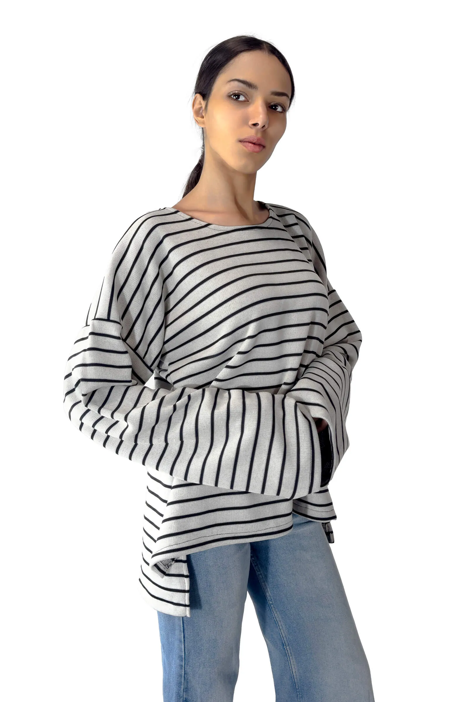 Ivory Bella Striped Oversized Pullover