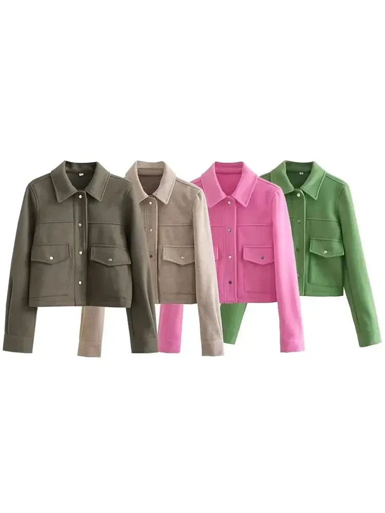 Jackets Womens Autumn Fashion Solid Front Pockets Button Long Sleeve Jacket Elegant Woman Casual Outerwear Coat