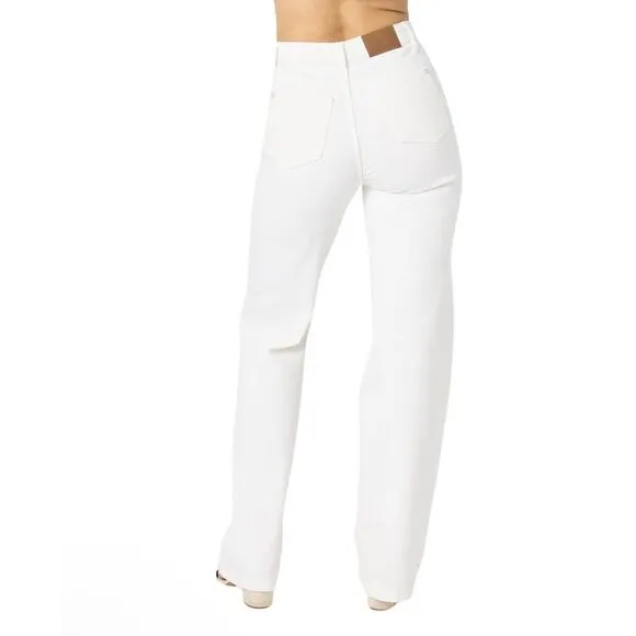 Judy Blue braided waistband wide leg jeans in white - Sz 9/29
