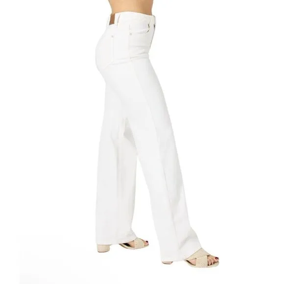 Judy Blue braided waistband wide leg jeans in white - Sz 9/29