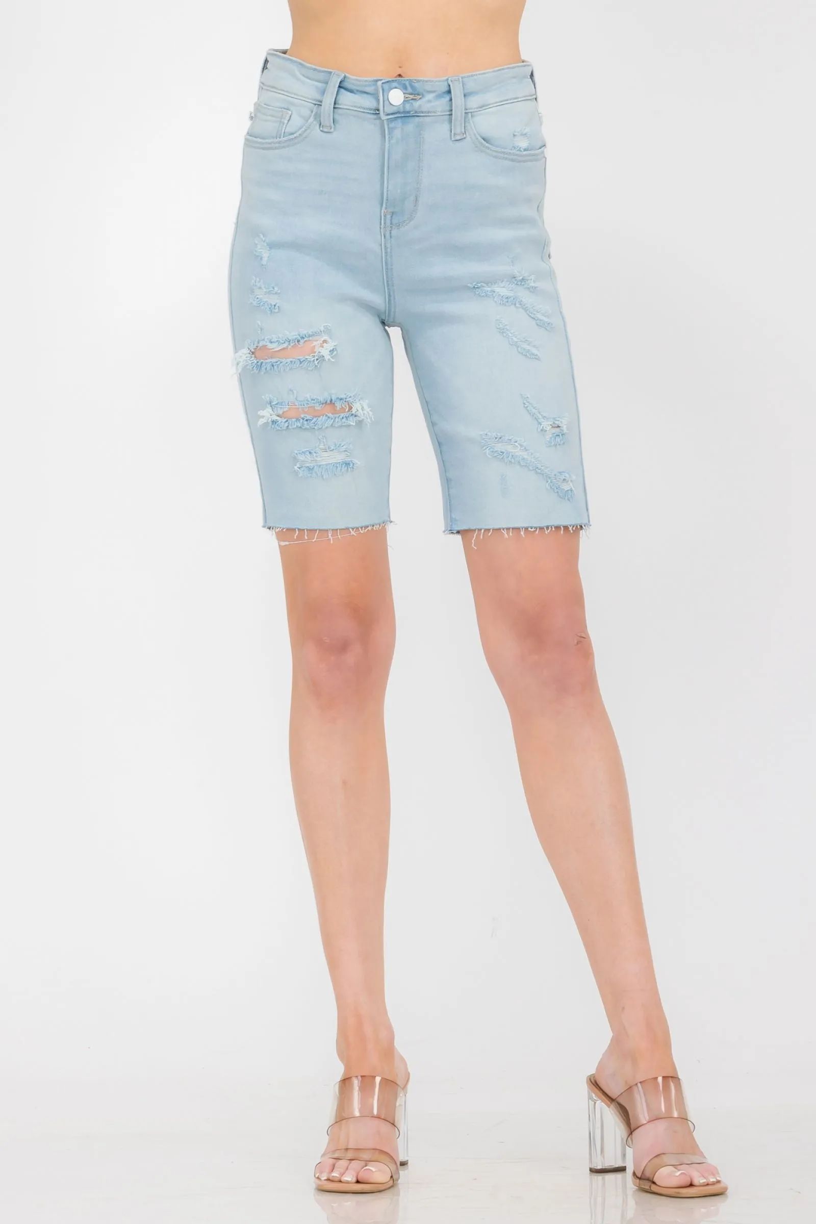 Judy Blue Reg/Plus High Rise Destroyed Cut Off Bermuda Shorts