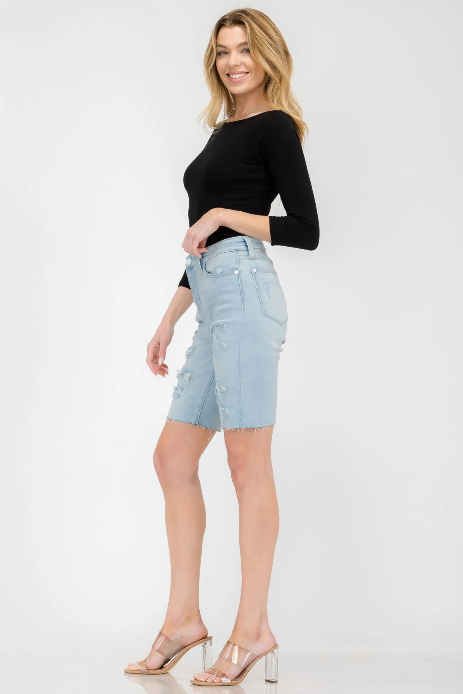 Judy Blue Reg/Plus High Rise Destroyed Cut Off Bermuda Shorts