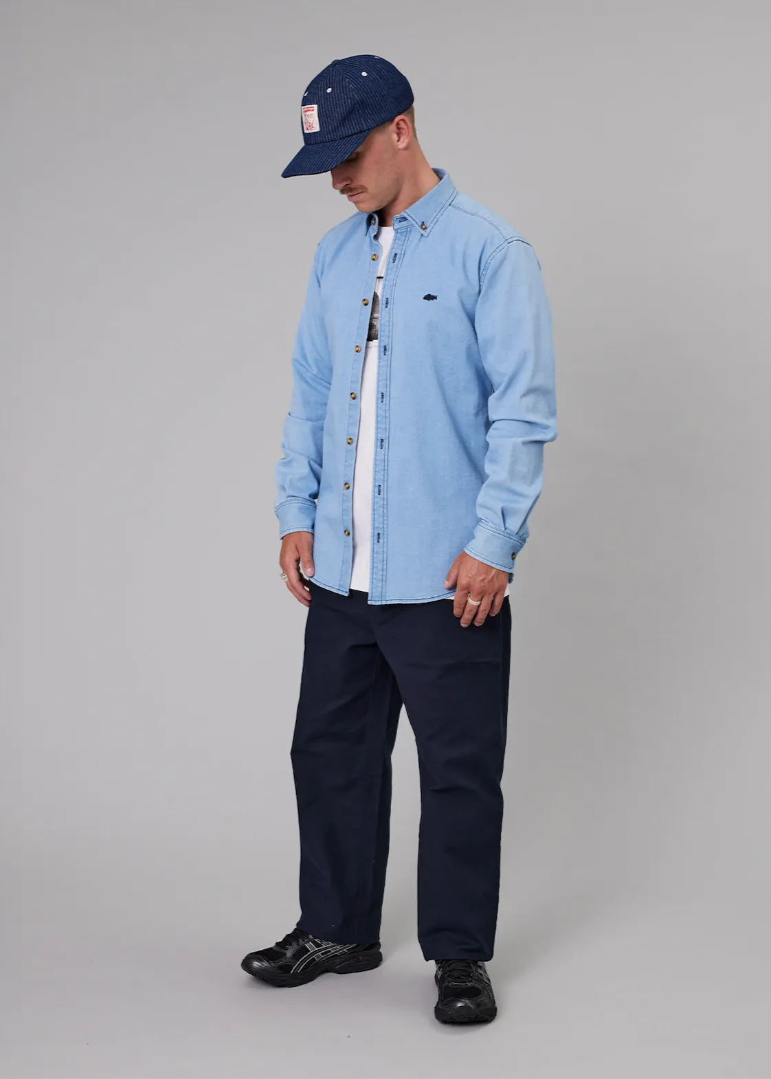 JUST ANOTHER FISHERMAN Stamp Denim Work Shirt - Light Blue