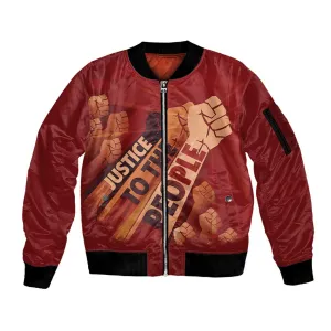Justice To The People Africa Sleeve Zip Bomber Jacket Afro Raised Fist DT03