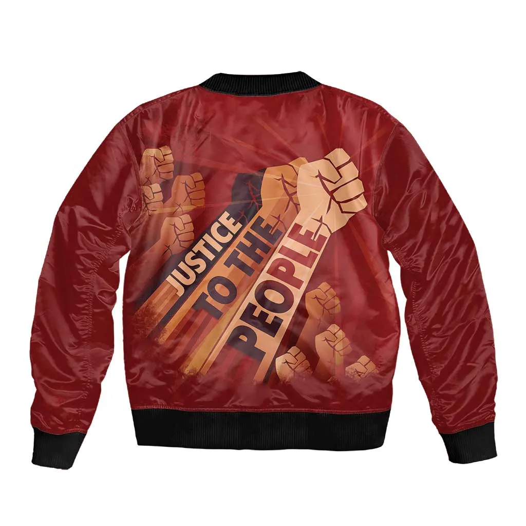 Justice To The People Africa Sleeve Zip Bomber Jacket Afro Raised Fist DT03
