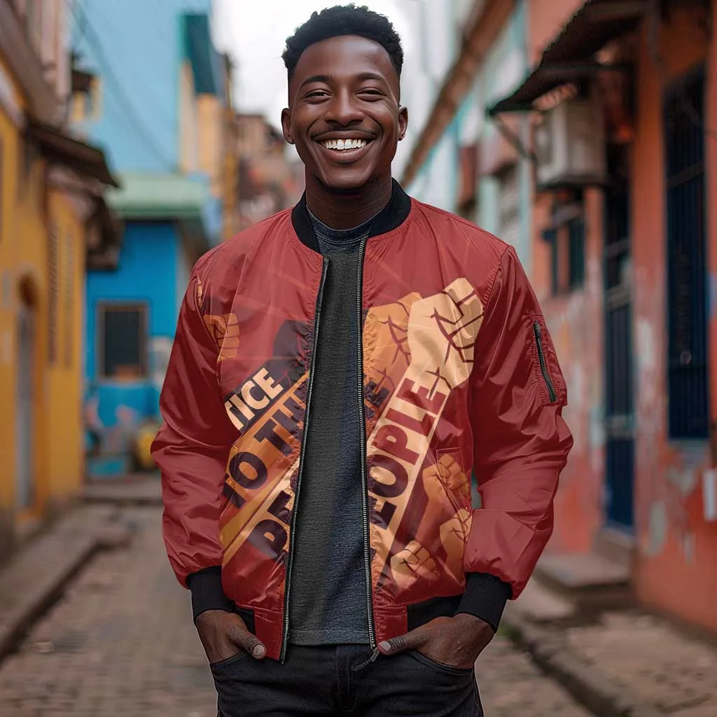 Justice To The People Africa Sleeve Zip Bomber Jacket Afro Raised Fist DT03