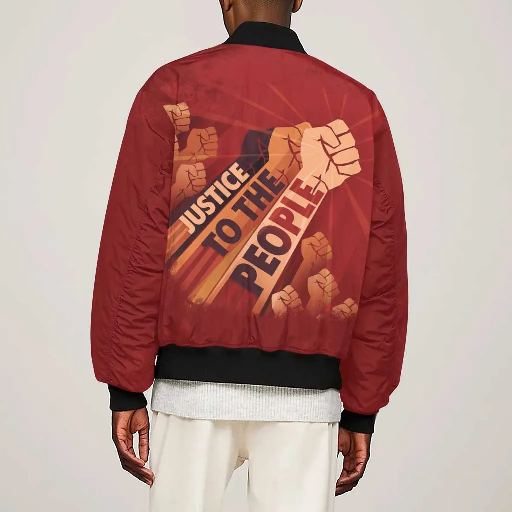 Justice To The People Africa Sleeve Zip Bomber Jacket Afro Raised Fist DT03