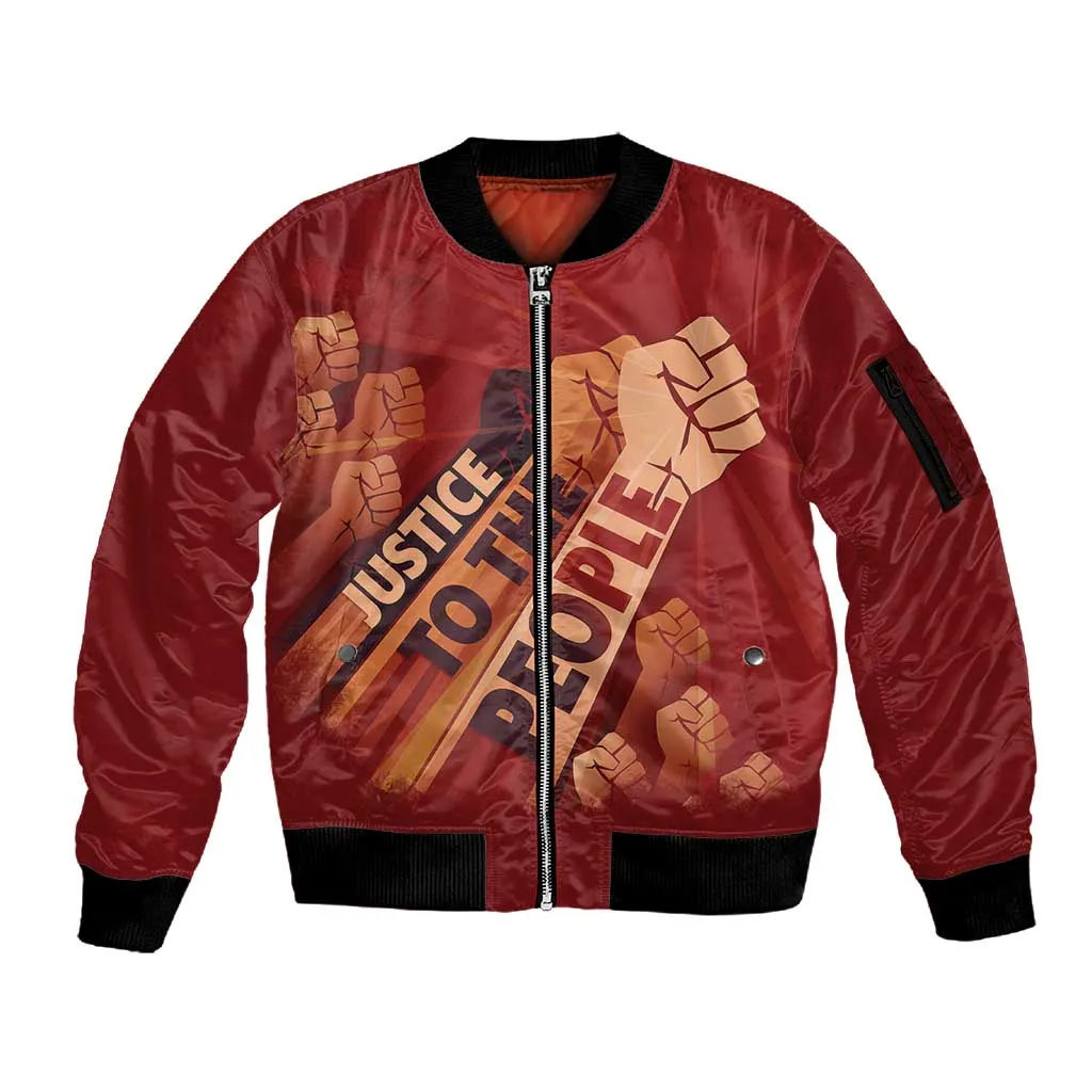 Justice To The People Africa Sleeve Zip Bomber Jacket Afro Raised Fist DT03