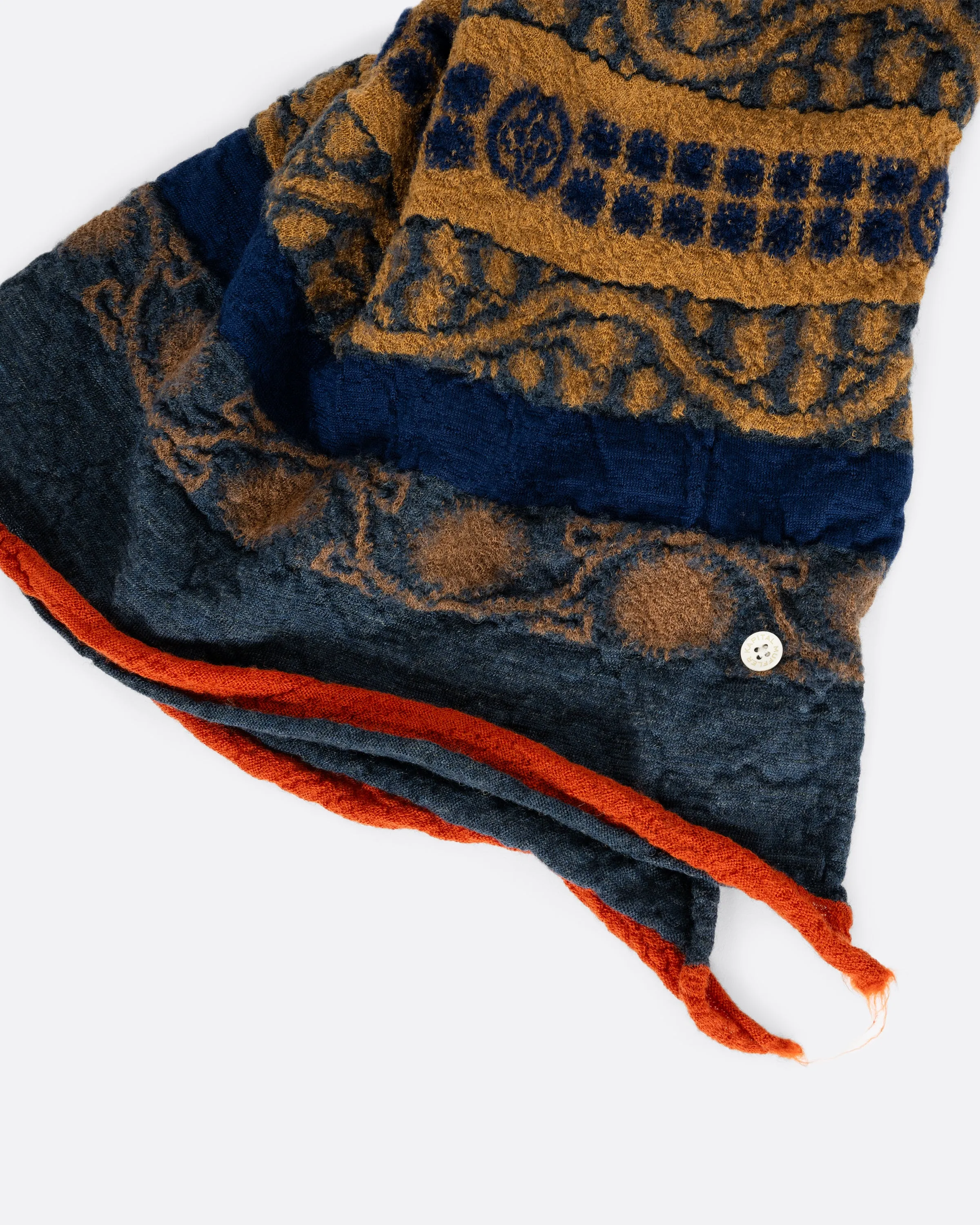 Kapital Navy Coptic Skull Fulling Wool Scarf