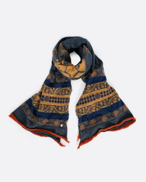 Kapital Navy Coptic Skull Fulling Wool Scarf