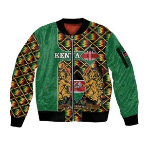 Kenya Sleeve Zip Bomber Jacket - Kente Pattern, Coat Of Arms Design LT15