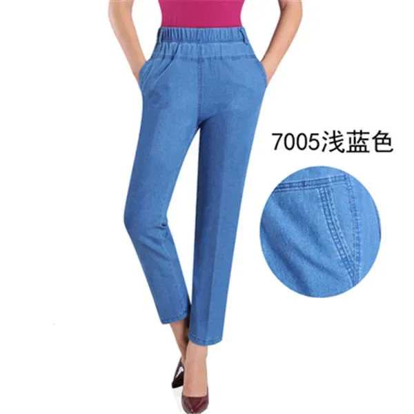 L-5XL Jeans Female 2022 Spring Summer New Embroidery Nine Denim Pants Slim High Waist Elasticity Casual Women Cowboy Pants H450