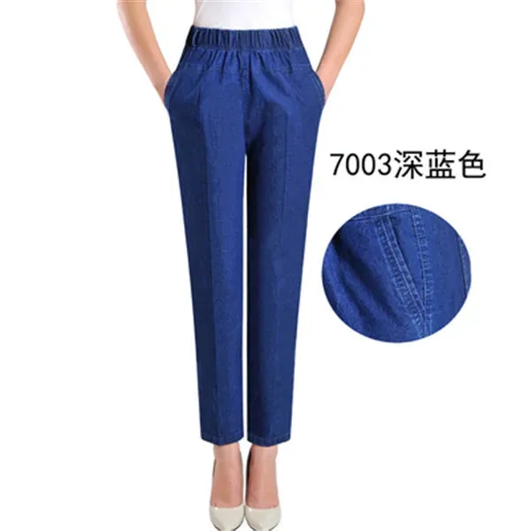 L-5XL Jeans Female 2022 Spring Summer New Embroidery Nine Denim Pants Slim High Waist Elasticity Casual Women Cowboy Pants H450