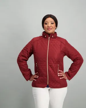 Ladies Quilted Puffer Jacket - Burgundy