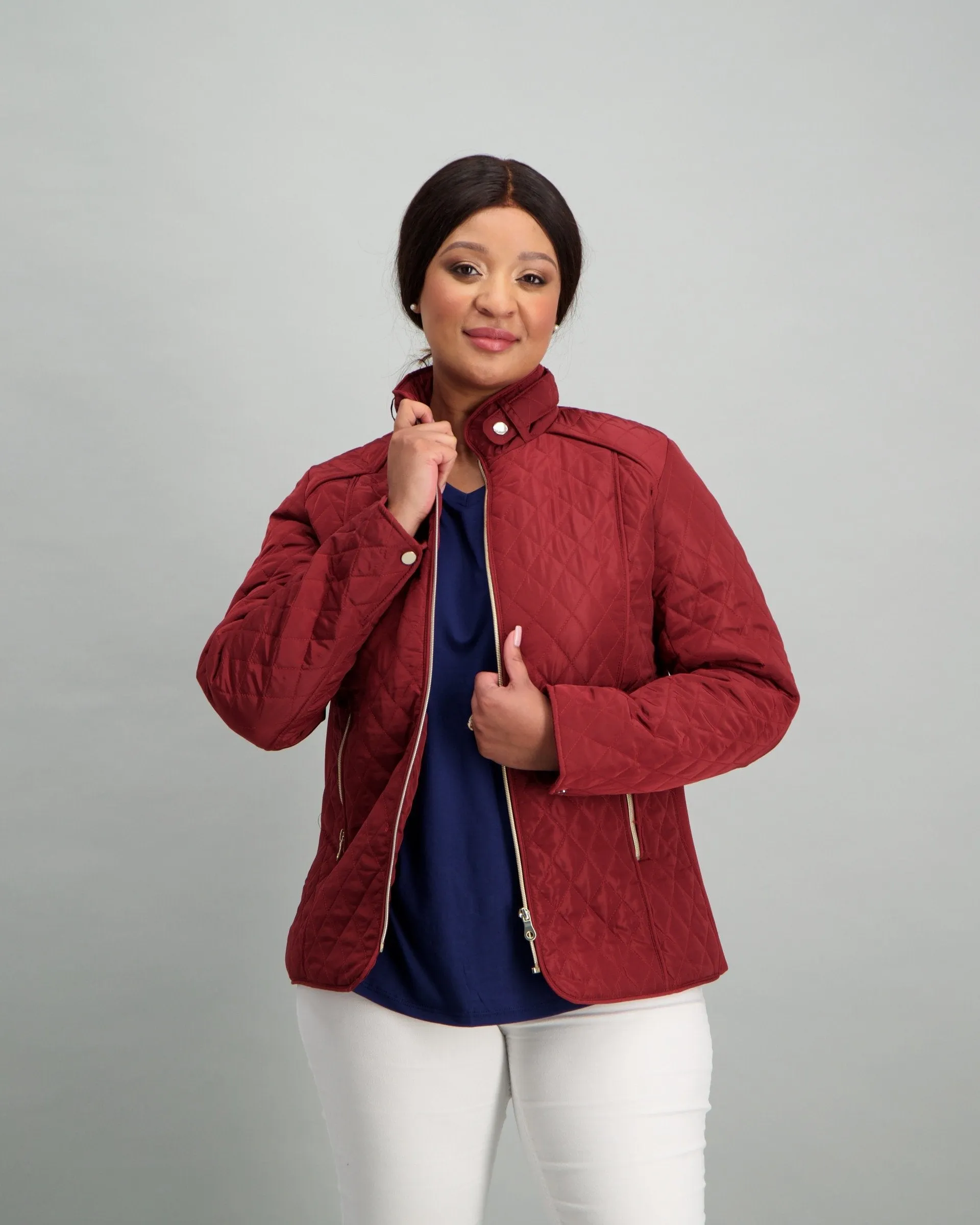 Ladies Quilted Puffer Jacket - Burgundy