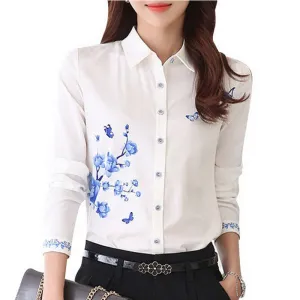 Lady White Shirts Formal Work Blouse Size S-3XL Women Printed Shirts Chiffon Blouse Slim Fit Lady Shirts