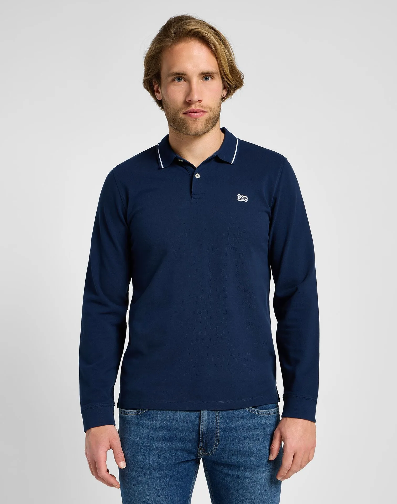 Lee Men's Long Sleeve Pique Polo In Mood Indigo