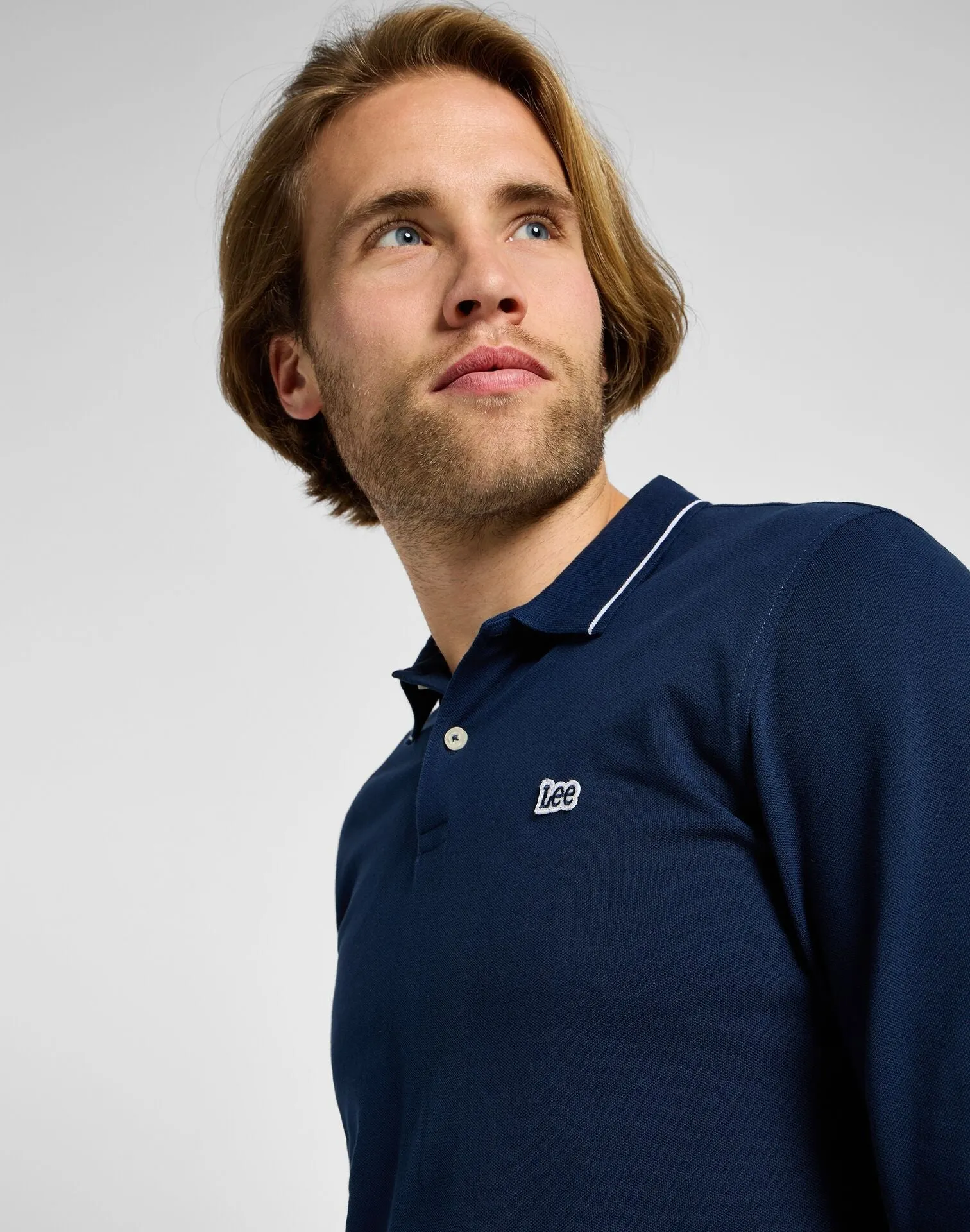 Lee Men's Long Sleeve Pique Polo In Mood Indigo